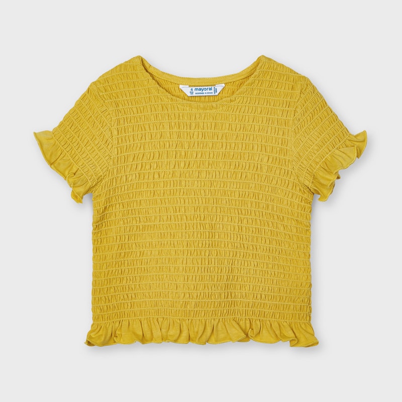 3008 Mayoral Girls Mustard Ruffled Smocked Short Sleeved T-Shirt