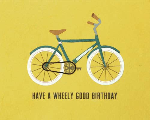 Handmade Greeting Card, Yellow, Have a Wheely Good Birthday, Bicycle 
