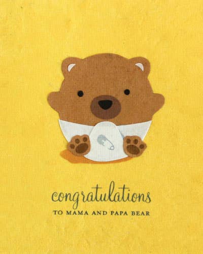 Handmade Greeting Card, Congratulations to Mama and Papa Bear, Eco-Friendly