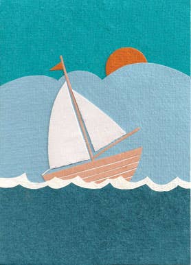 Handmade Greeting Card, Made of Recycled Papers, Eco-Friendly, Blue Sailboat