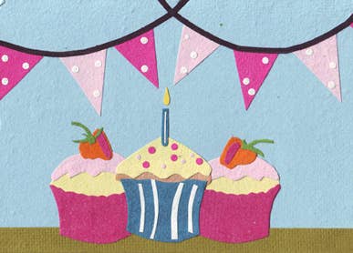 Handmade Greeting Cards, Eco Friendly, Made of Recycled Paper, Strawberry Cupcakes Birthday
