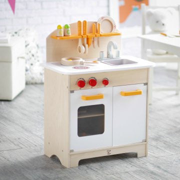 wooden play kitchen for kids, sustainable, chef's kitchen