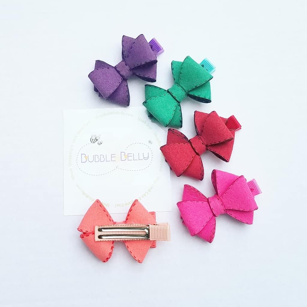 Handmade Ultrasuede Hair Bows for girls, Winter and Fall colors, 2" wide