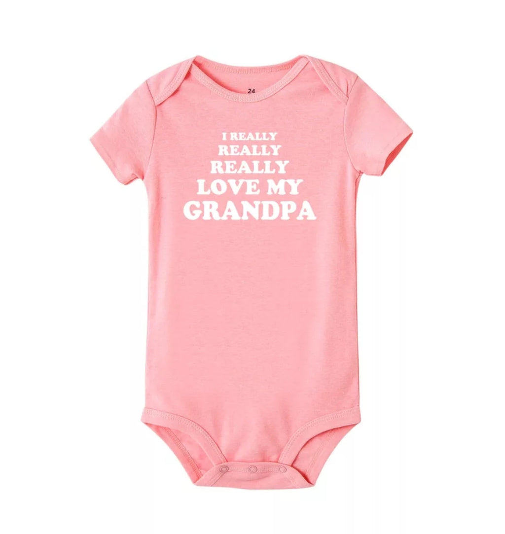 I Really Love My Grandpa Pink Onesie, Bodysuit, White Lettering
