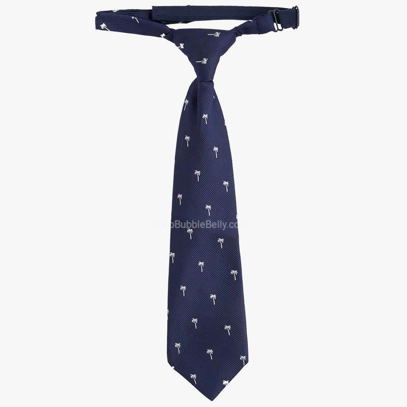 little boys necktie, navy, palm tree print, adjustable elastic and velcro