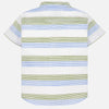 mao collar little boys summer button up, green & blue striped 