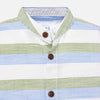 mao collar little boys button up light material, green & blue striped 