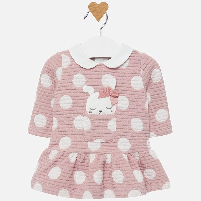2809 mayoral quilted polka dot dusty rose bunny dress
