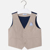 boys linen stretch vest, 3 button front and pocket square