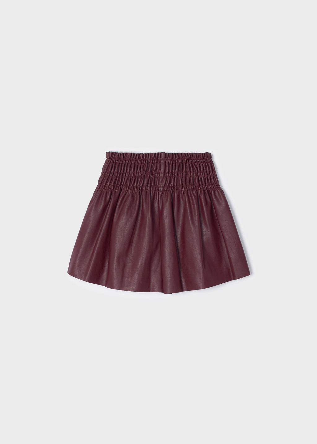 4950 Mayoral Girls Leatherette Skirt Shorts, Burgundy