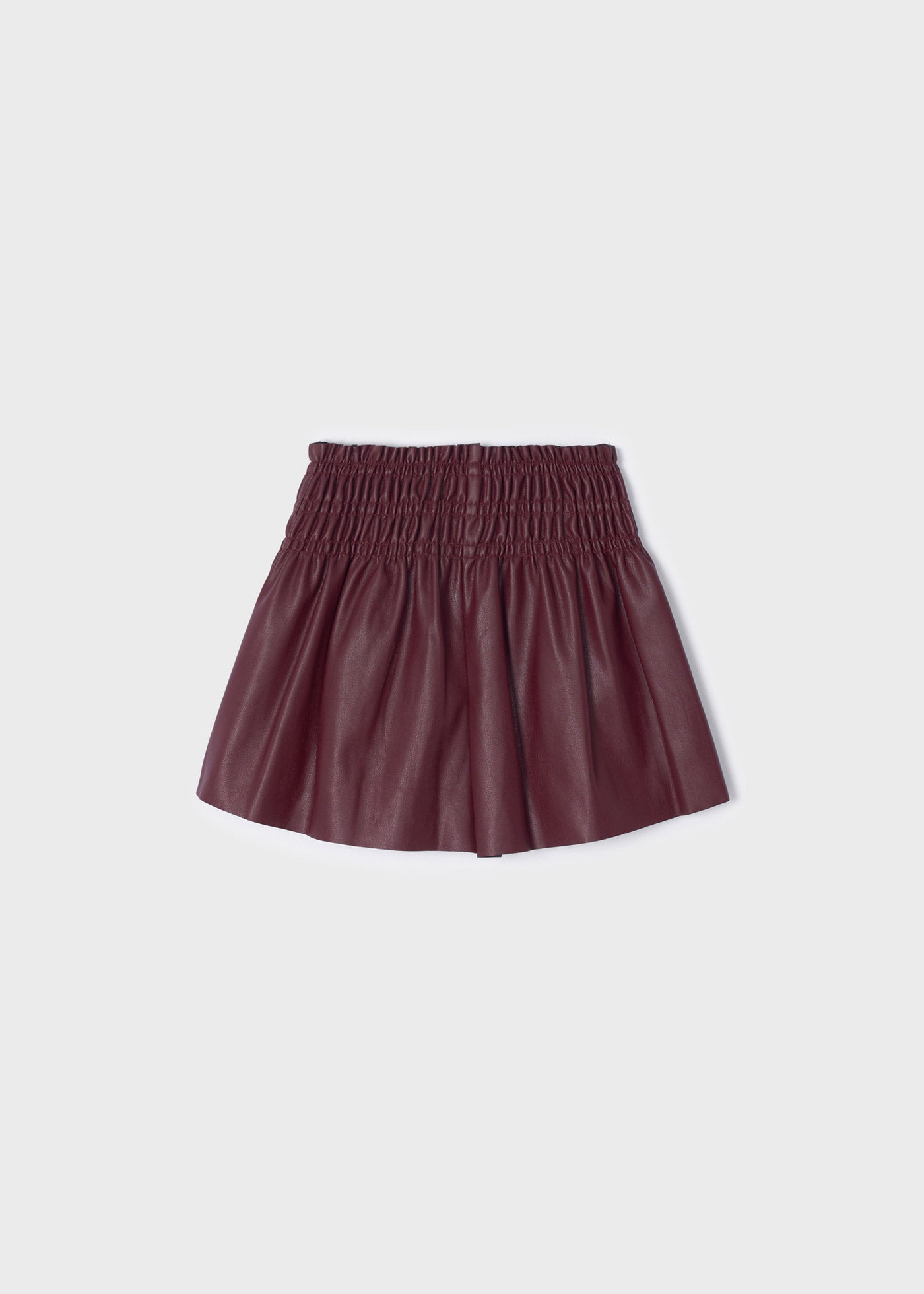4950 Mayoral Girls Leatherette Skirt Shorts, Burgundy