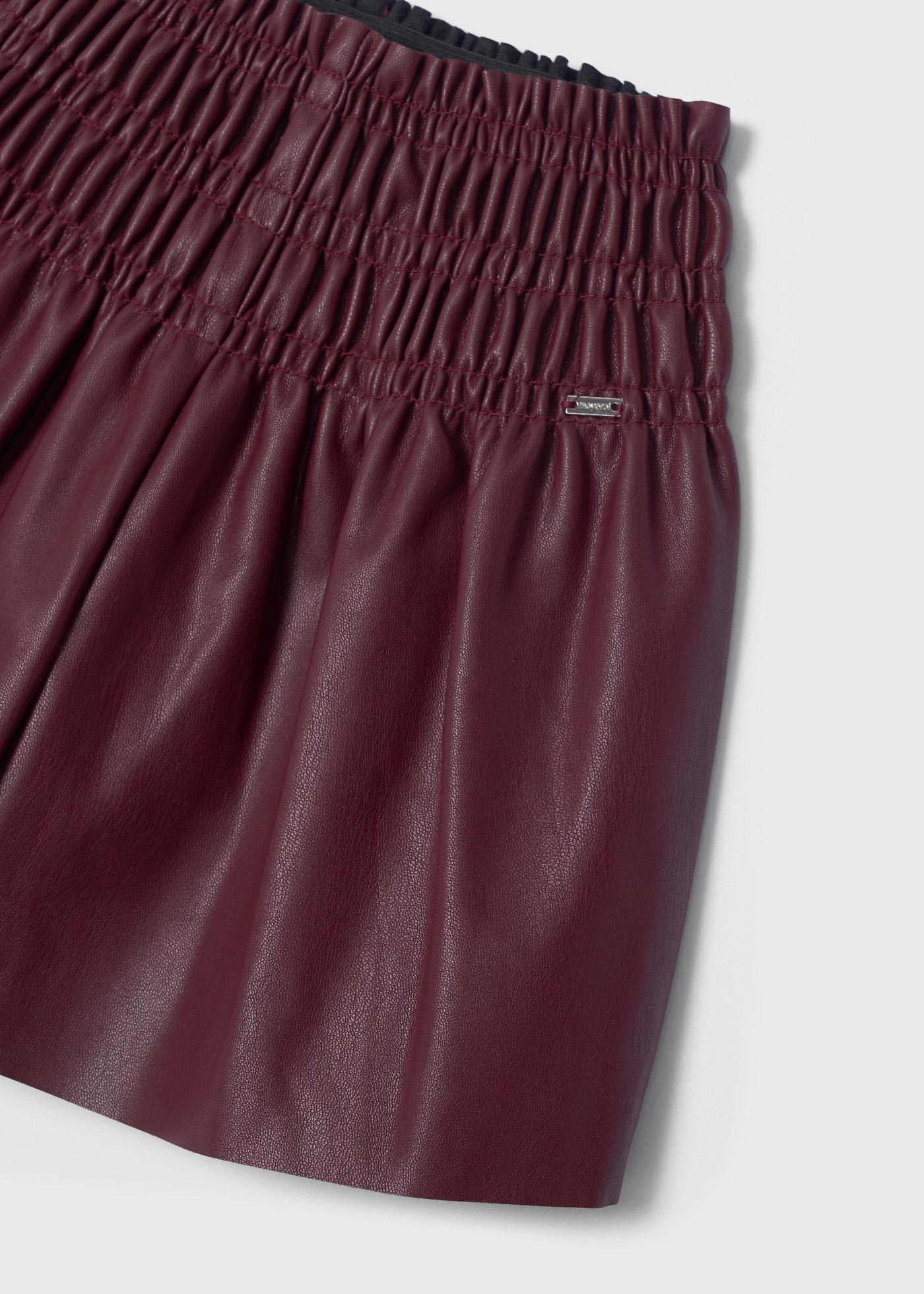 4950 Mayoral Girls Leatherette Skirt Shorts, Burgundy