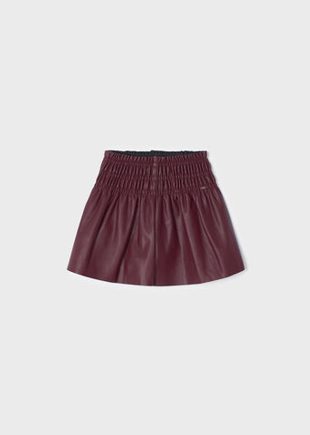 4950 Mayoral Girls Leatherette Skirt Shorts, Burgundy