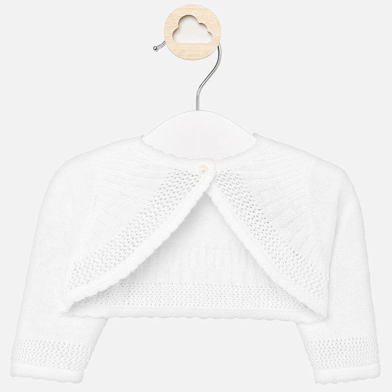 1318 Mayoral Baby Girls Knit Openwork Detailed Open Bolero Cardigan, White