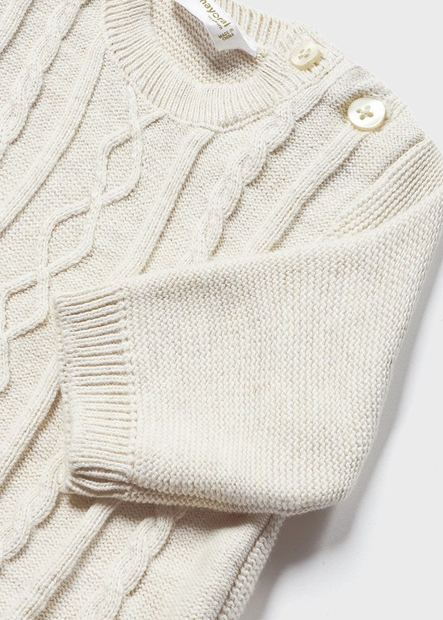 2509 Mayoral Boys Knitted Footie Sweater and Hat Set, Oat Milk Natural, Eco-friendly