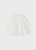2822 L/S Combined Knit & Sparkle Tulle Formal Dress, Soft White