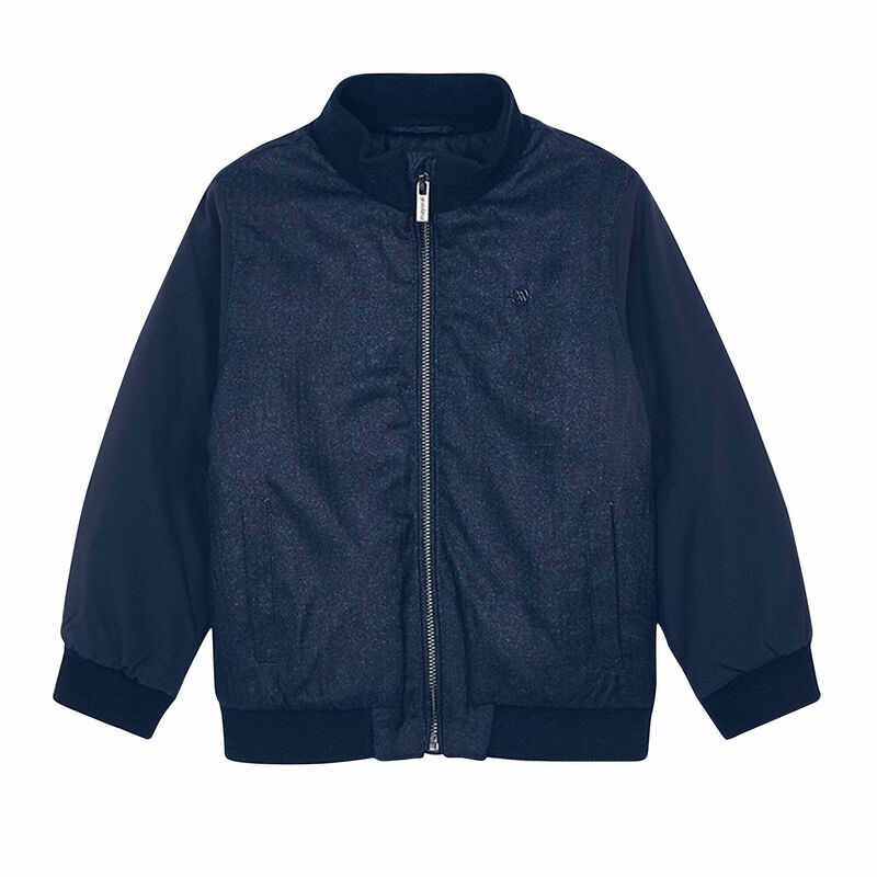 4469 Mayoral Boys Bomber Zippered Quilted Jacket, Navy