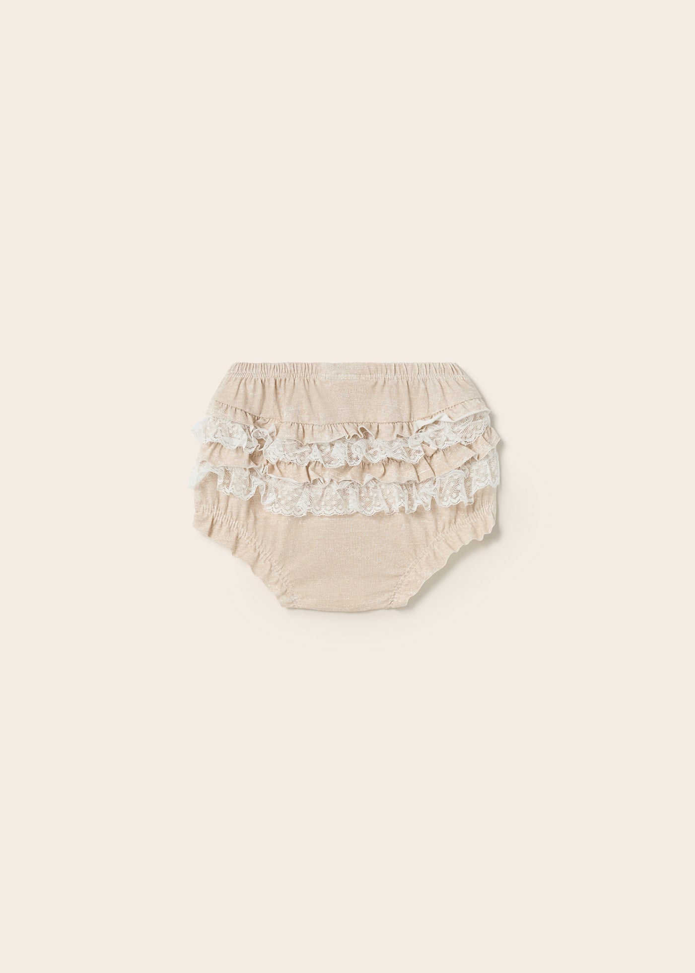 9579 Mayoral Ruffled Lace Bloomer Diaper Cover, Natural Linen – Bubble  Belly moms, babies