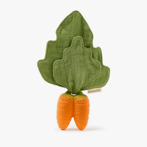 Oli & Carol Natural Hevea Tree Rubber Chew/Teething & Bath Toy - Carrot w/Fabric