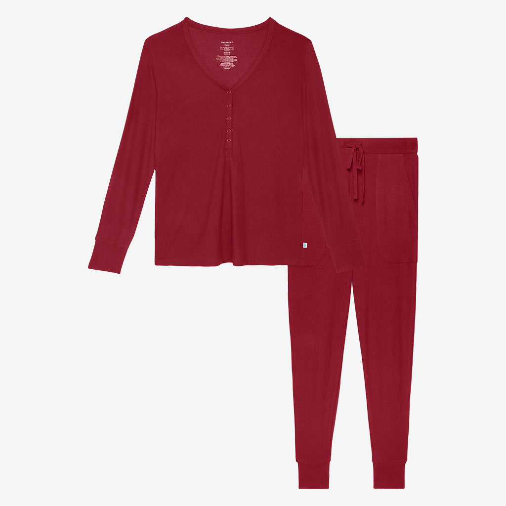 Posh Peanut Bamboo Women's 2PC L/S Lounge Pajama Set - Bordeaux Red Waffle