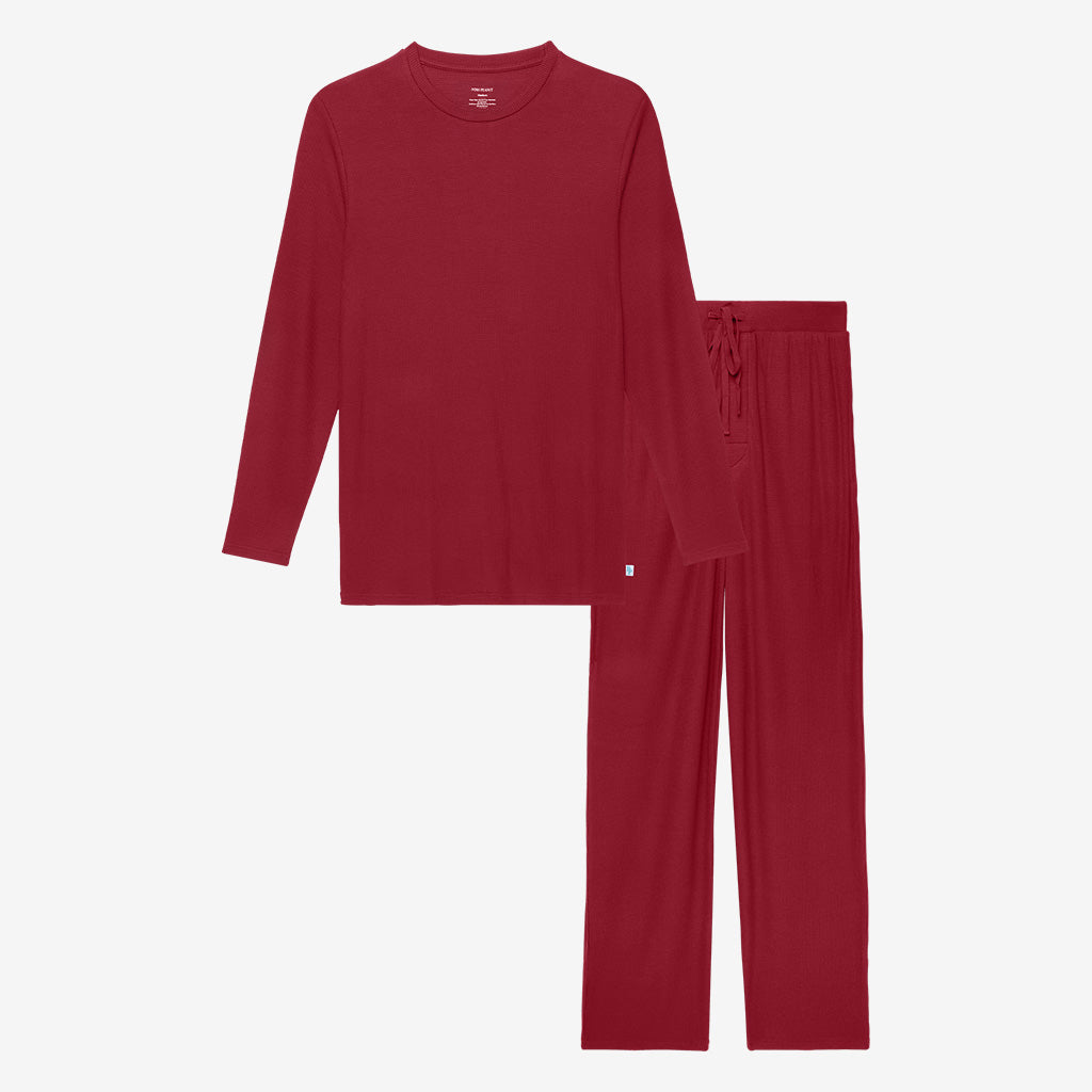 Posh Peanut Bamboo Men's L/S TShirt & PJ Lounge Set - Bordeaux Red Waffle