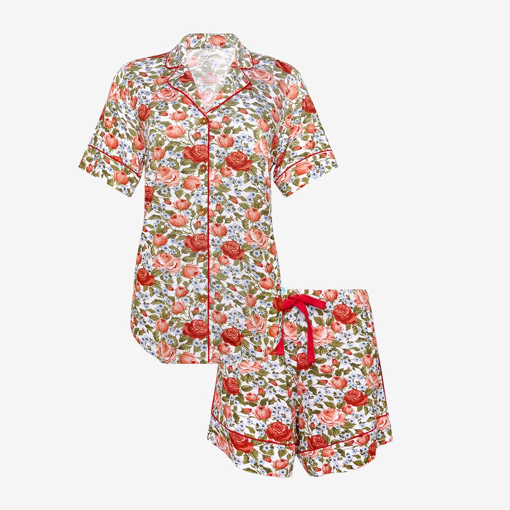 Posh Peanut Bamboo Women's Collared S/S Shorts Pajama Set - Alma Rose