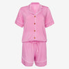 Posh Peanut Bamboo Women's Collared S/S Shorts Pajama Set - Solid Pink Peony