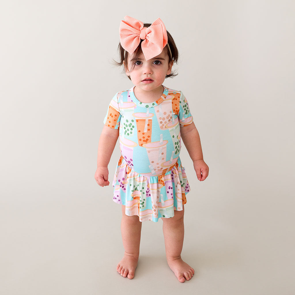 Posh Peanut Bamboo Basic S/S Twirl Skirted Bodysuit - Boba
