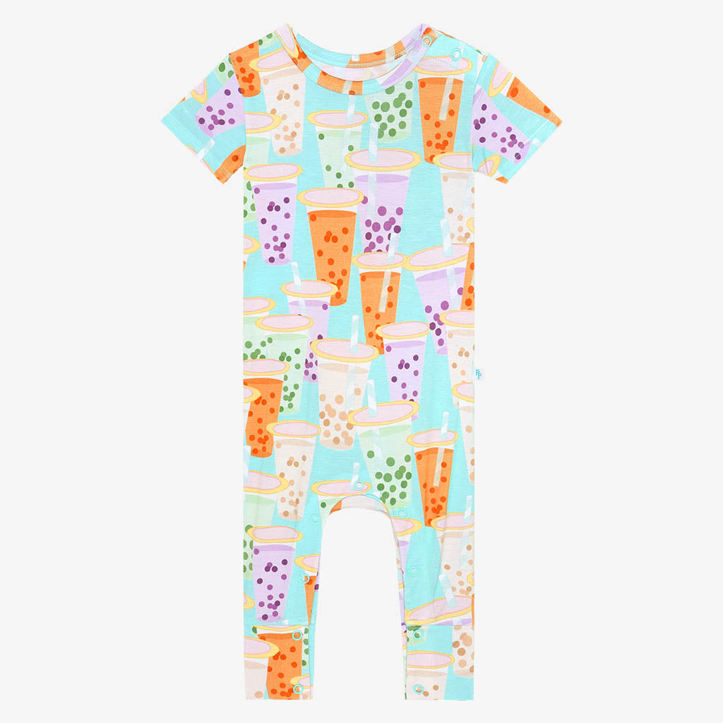 Posh Bamboo Short Sleeve Basic Romper, Boba Time