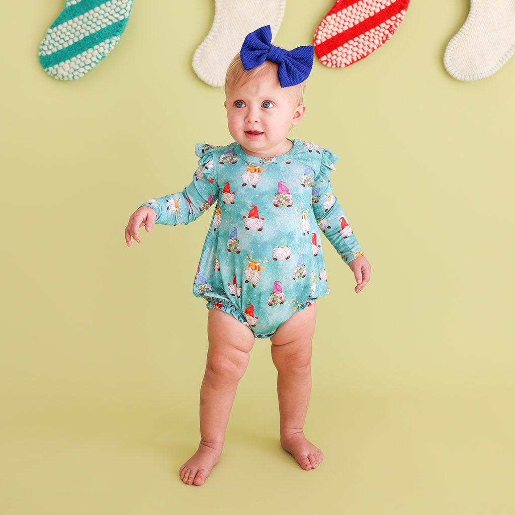 Posh Peanut Bamboo L/S Ruffled Bubble Romper - Gnomey
