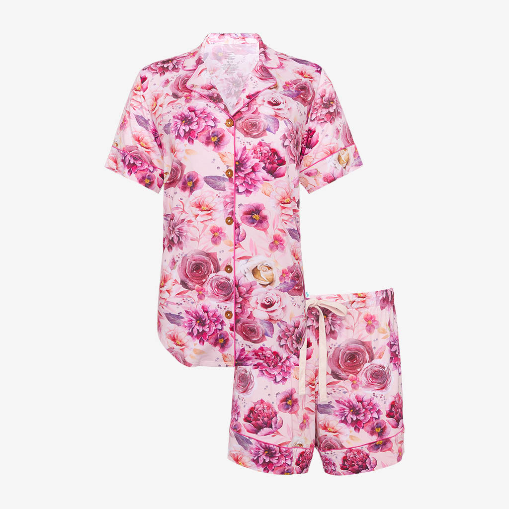 Posh Peanut Bamboo Women's S/S Lux COLLARED Pajama Short Set - Amira Floral