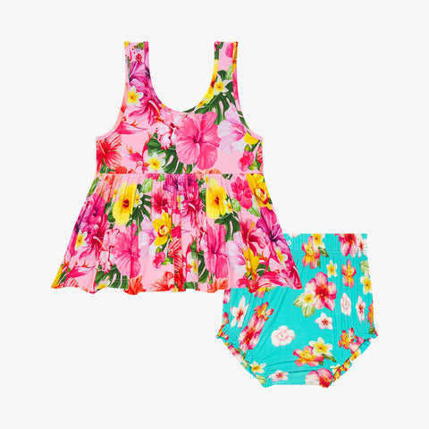 Posh Peanut Bamboo V-Neck Tank Top Peplum & Bloomer/Bummie Set- Malana Tropical Floral