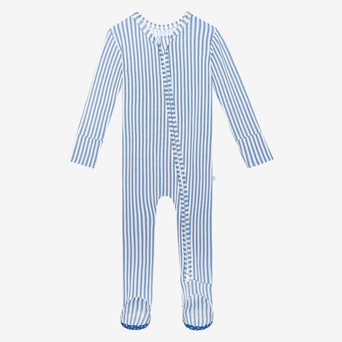 Posh Peanut Bamboo Zippered Footie -  UNISEX Harrison Denim Stripe