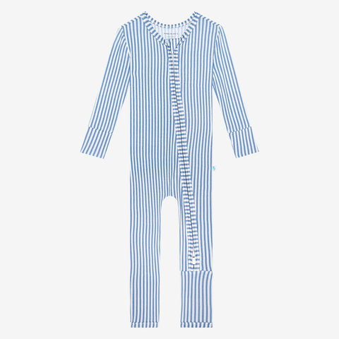 Posh Peanut Bamboo Convertible Zippered Onepiece Romper -  UNISEX Harrison Denim Stripe