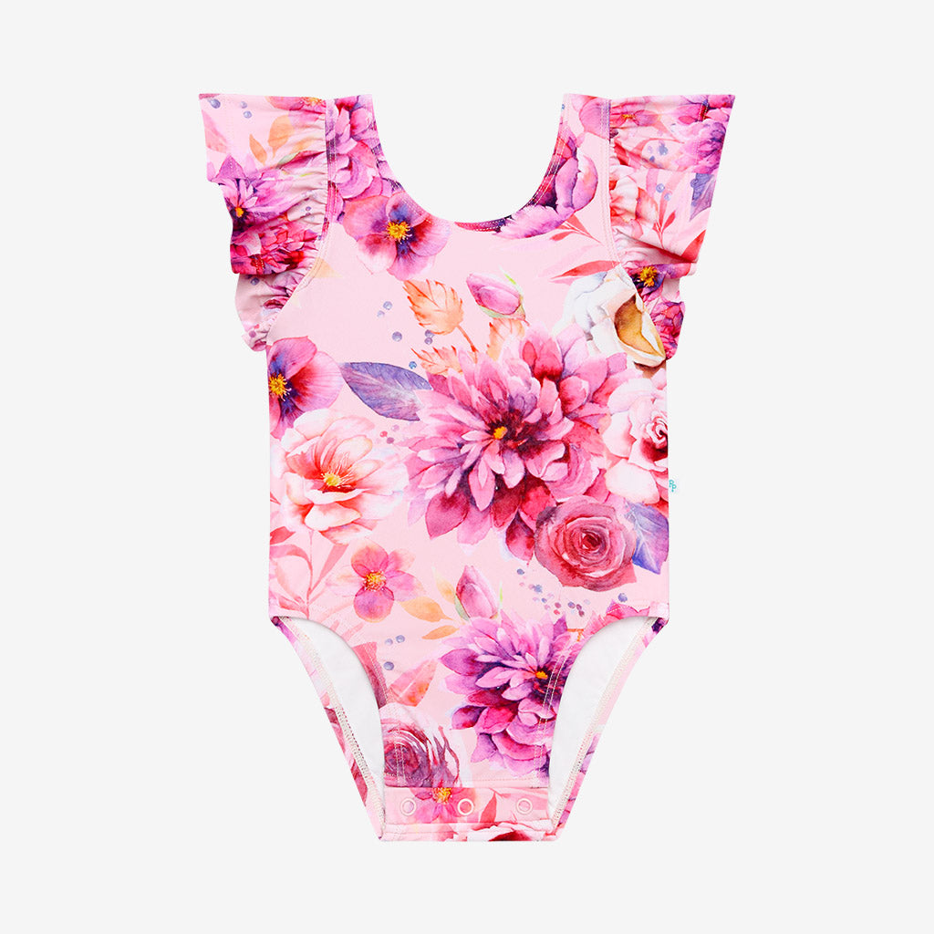 Posh Peanut Onepiece Ruffled Flutter Sleeve Swimsuit, Amira Floral