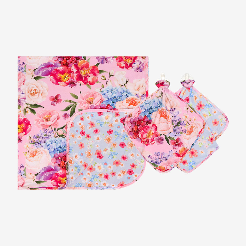 Brisa Pastel Purple Floral Bamboo Lovey and Patoo Blanket Set, Posh Peanut