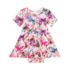 Posh Peanut Bamboo S/S Twirl Ruffled Bodysuit Dress - Watercolor Butterfly