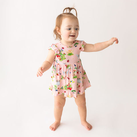 Posh Peanut Bamboo Capsleeve Basic Ruffled Bodysuit Dress, Annabelle Berry Fairies