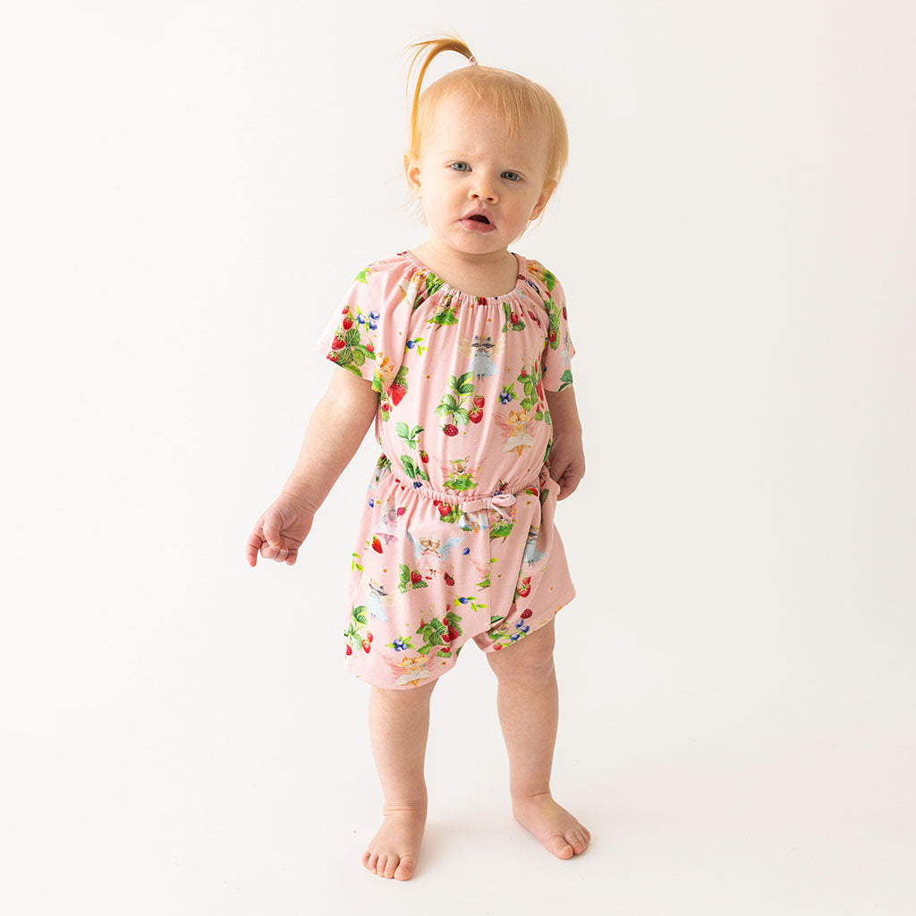 Posh Peanut Bamboo Capsleeve Flutter Sleeve Romper w/Snaps, Annabelle Berry Fairies