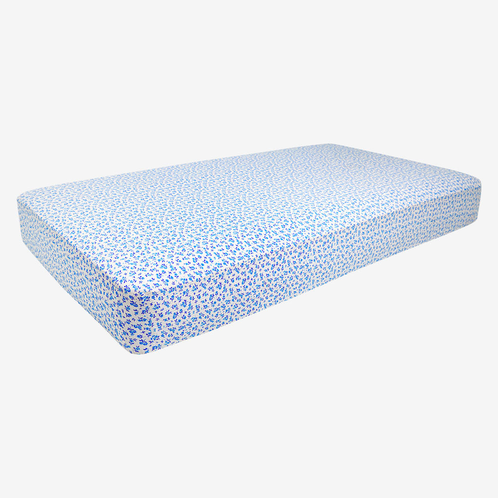 Posh Peanut Bamboo Crib Sheet -  Andina Micro Blue Floral