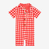 Posh Peanut Bamboo S/S Collared Henley Short Romper - Polly Barn Red Gingham