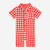 Posh Peanut Bamboo S/S Collared Henley Short Romper - Polly Barn Red Gingham