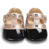 Black Patent Leatherette Baby Shoes with Studs and Buckled Straps