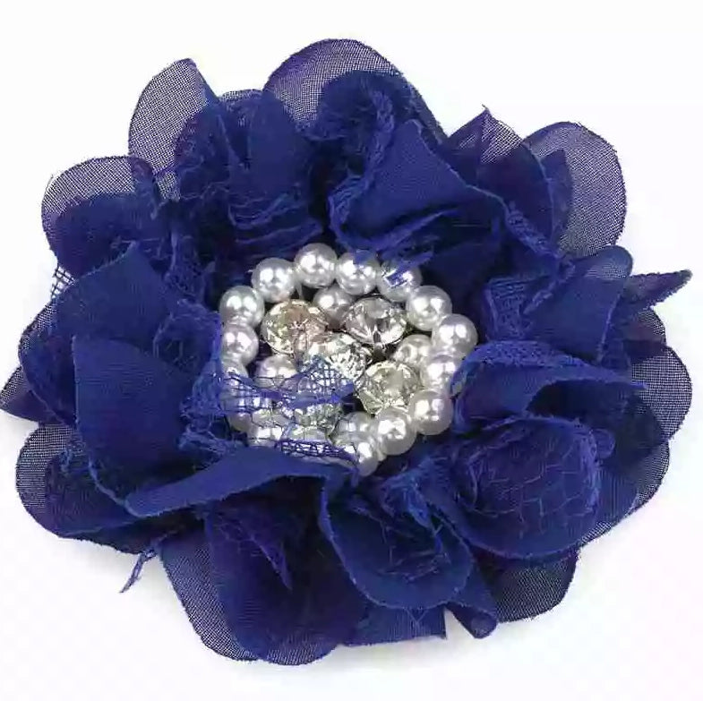 handmade non-slip navy flower hair clip with pearls and crystals