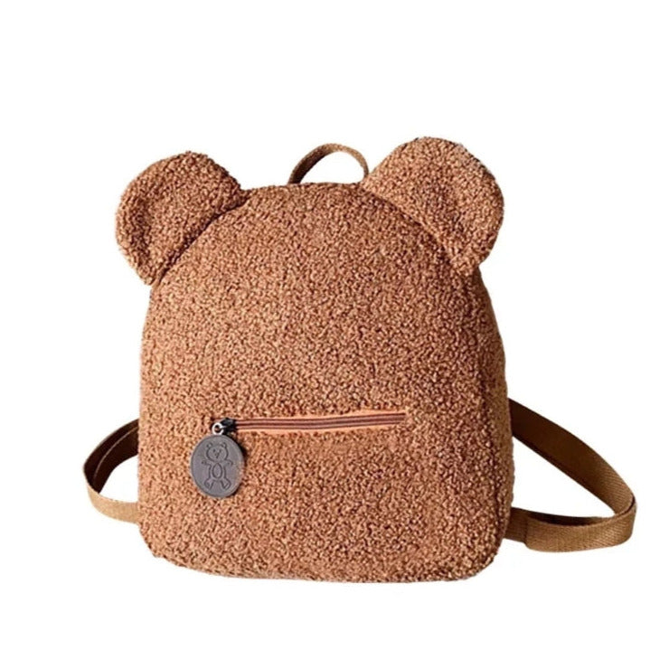 Plush brown bear ear backpack, mini