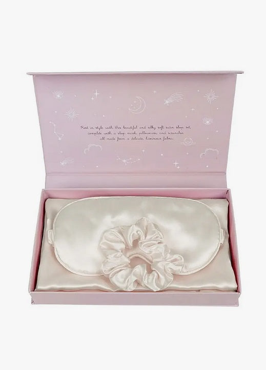 Cala Spa Lux Beauty Reset Sleep Collection 3PC Gift Set, Matte Gold Ivory