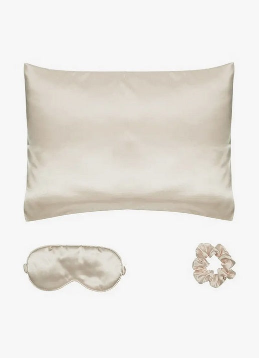 Cala Spa Lux Beauty Reset Sleep Collection 3PC Gift Set, Matte Gold Ivory