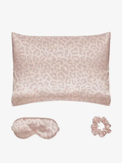 Cala Spa Lux Beauty Reset Sleep Collection 3PC Gift Set, Pink Leopard