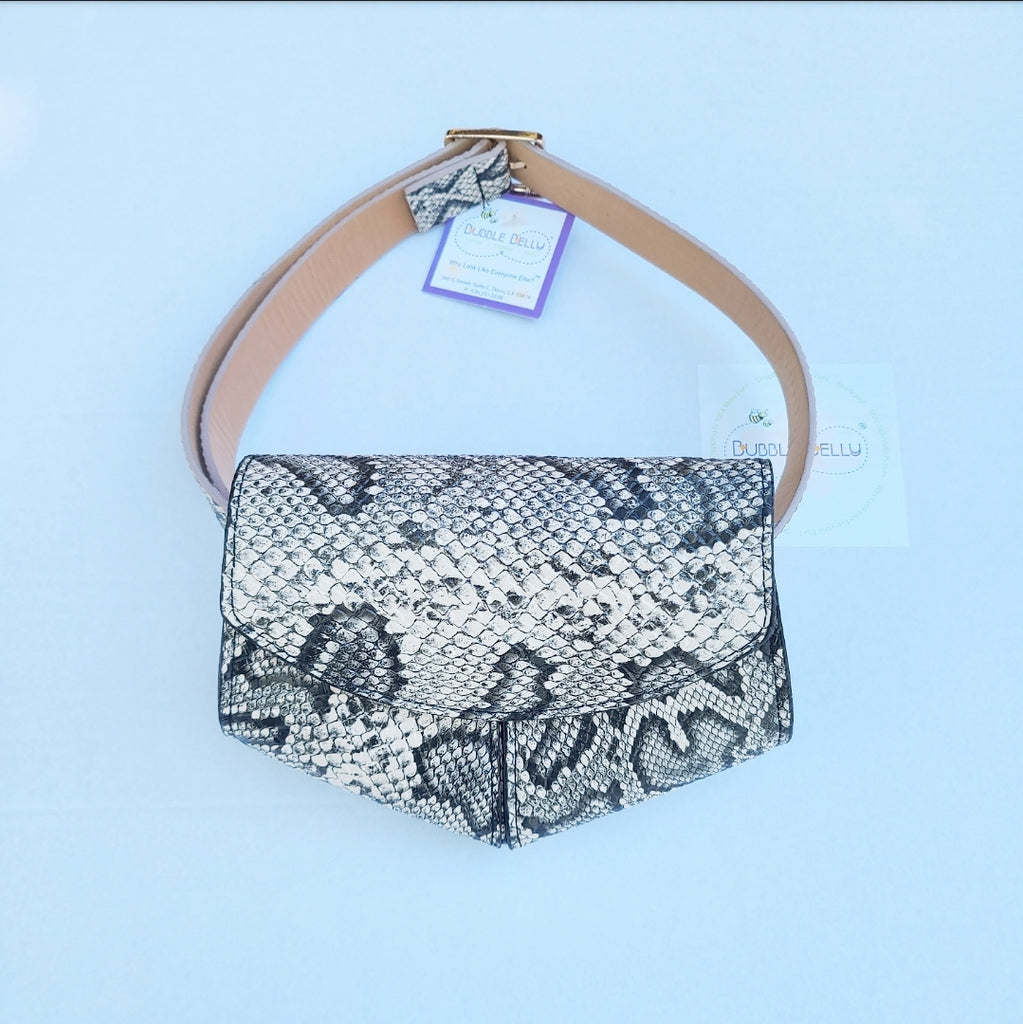 Faux Snakeskin Fanny Pack, Belt Bag - Black/Tan