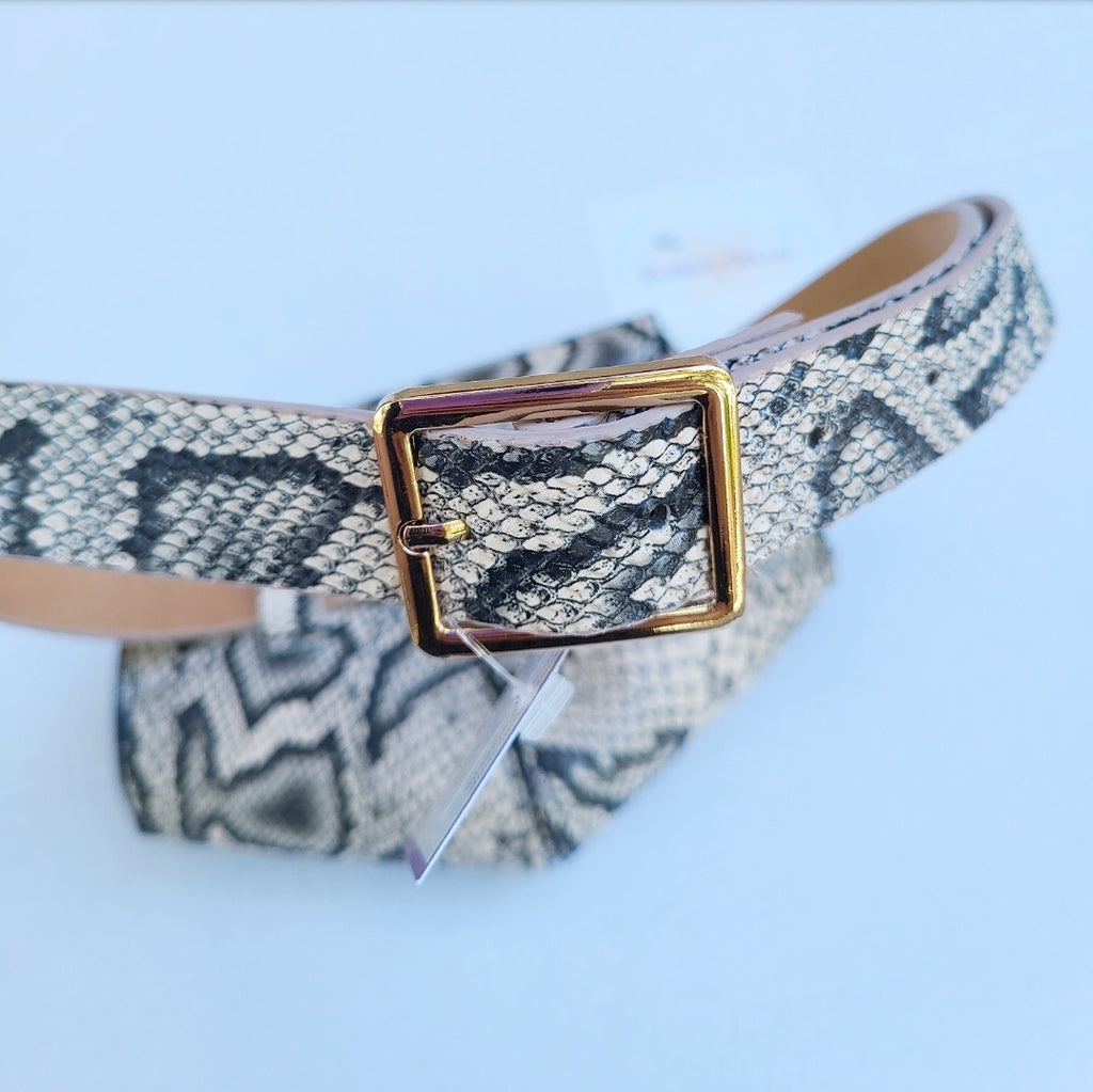Faux Snakeskin Fanny Pack, Belt Bag - Black/Tan